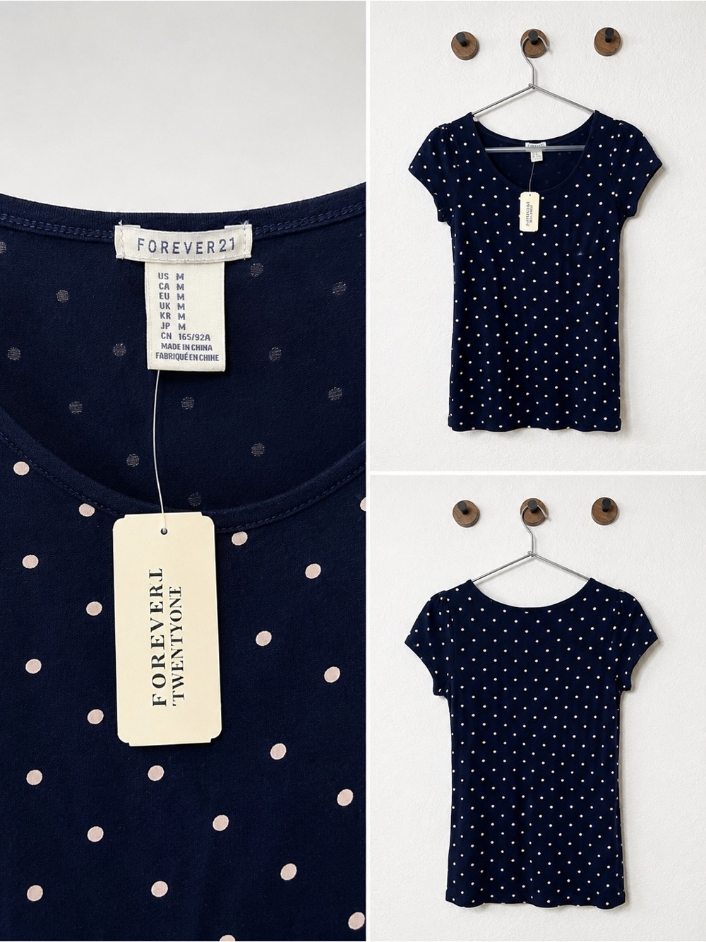 Forever 21 Navy Blue Polka Dot Short Sleeve Top